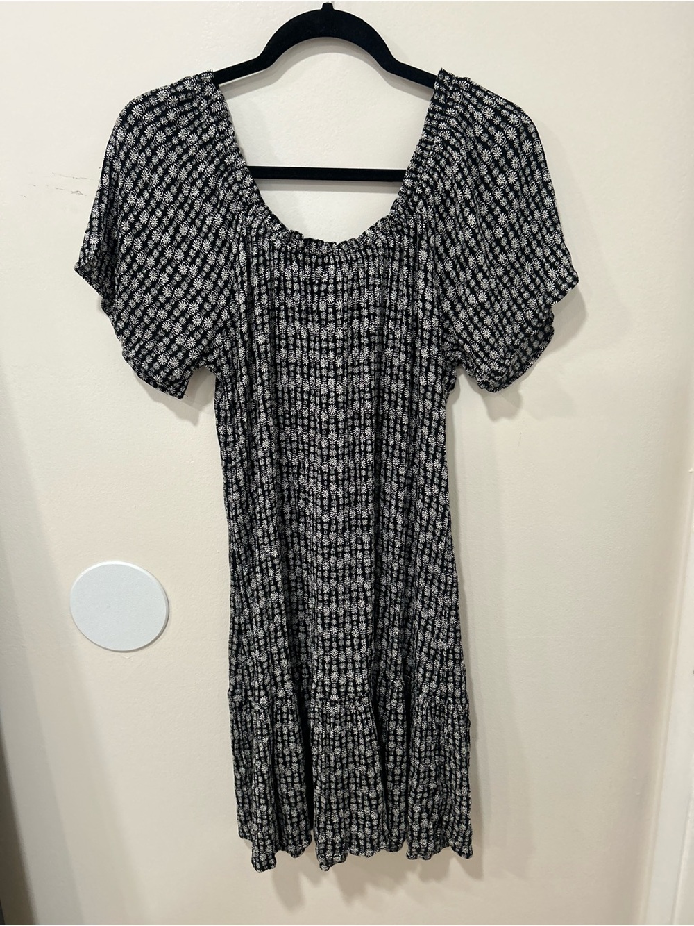 Black and White Floral Smocked Midi